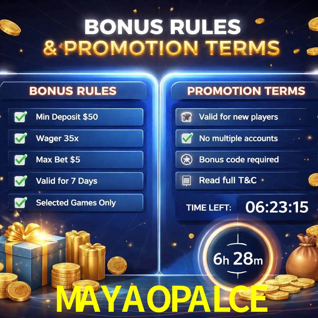 Reglas de promoción MAYAOPALCE y condiciones de bonos explicadas visualmente
