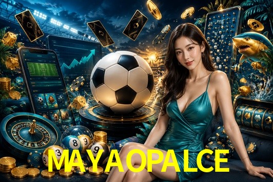 Escena dinámica inspirada en casino con iluminación MAYAOPALCE, cartas, fichas e íconos de juegos digitales en un espacio moderno de juegos.