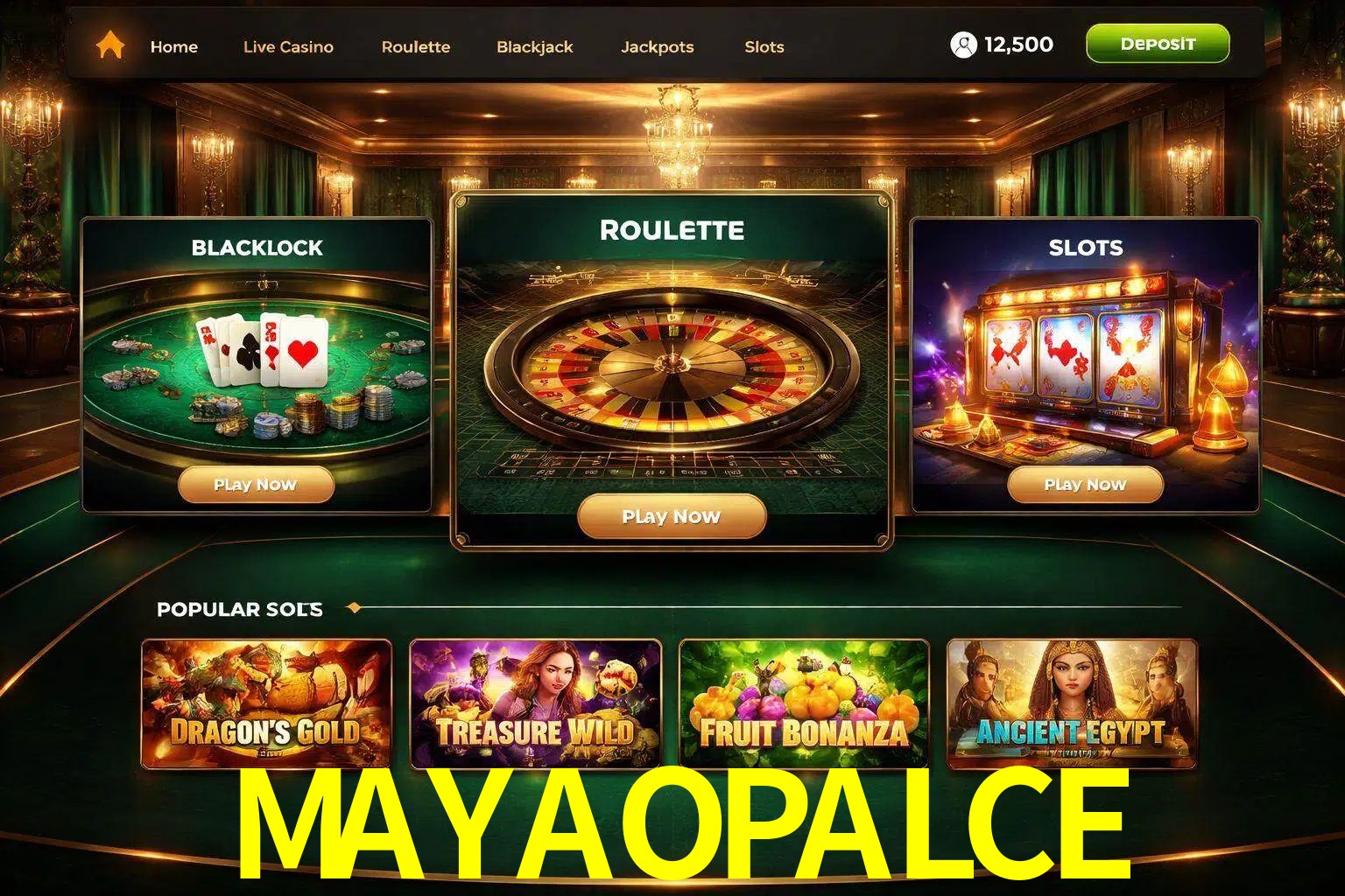 Vista de la plataforma MAYAOPALCE Casino mostrando categorías organizadas de juegos en línea
