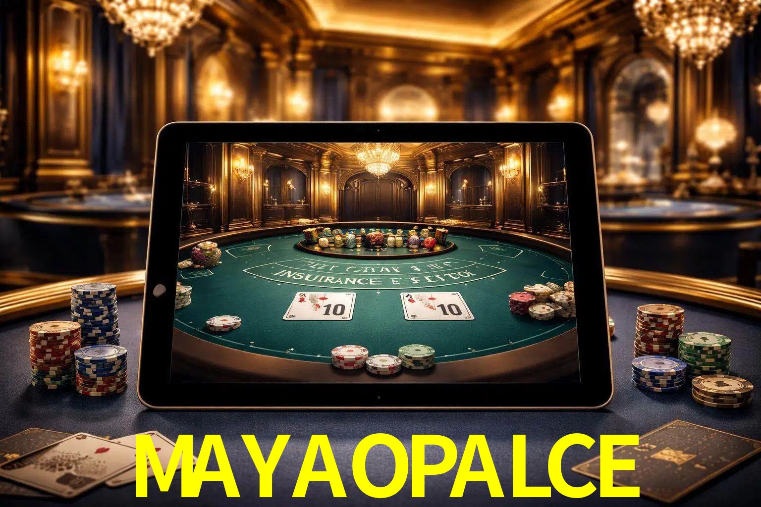 Configuración moderna de casino en vivo con una tableta mostrando una mesa de blackjack, luces cálidas de estudio y una atmósfera elegante de juegos digitales.